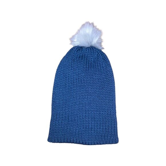 Blue with gray pom knit beanie - Picture 4 of 4